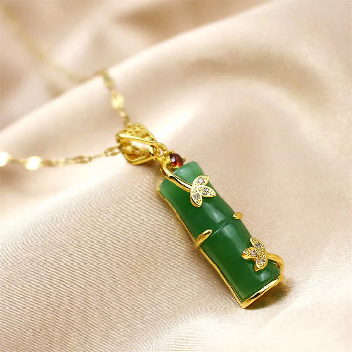 White Jade Cyan Jade Bamboo Luck Protection Necklace Pendant