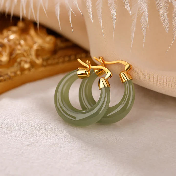 Artisan Handcrafted Jadeite Drop Earrings – 14K Gold Filled Accents for Prosperity & Protection