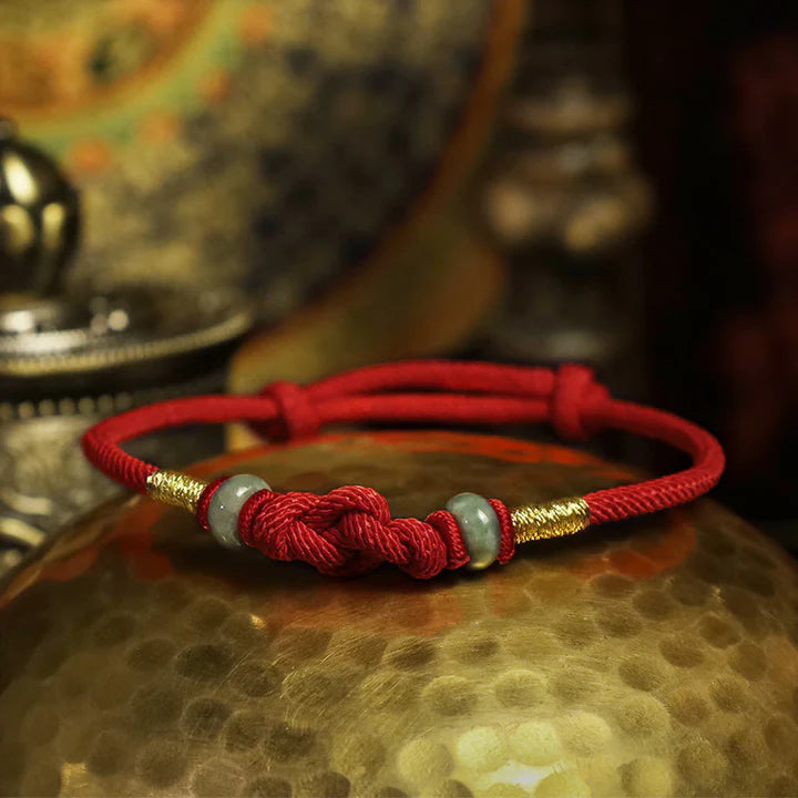 Buddha Sacred Art Red String Jade Luck Fortune Knot Braided Couple Bracelet