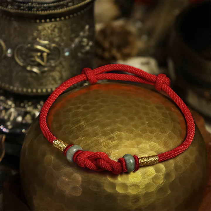 Buddha Sacred Art Red String Jade Luck Fortune Knot Braided Couple Bracelet