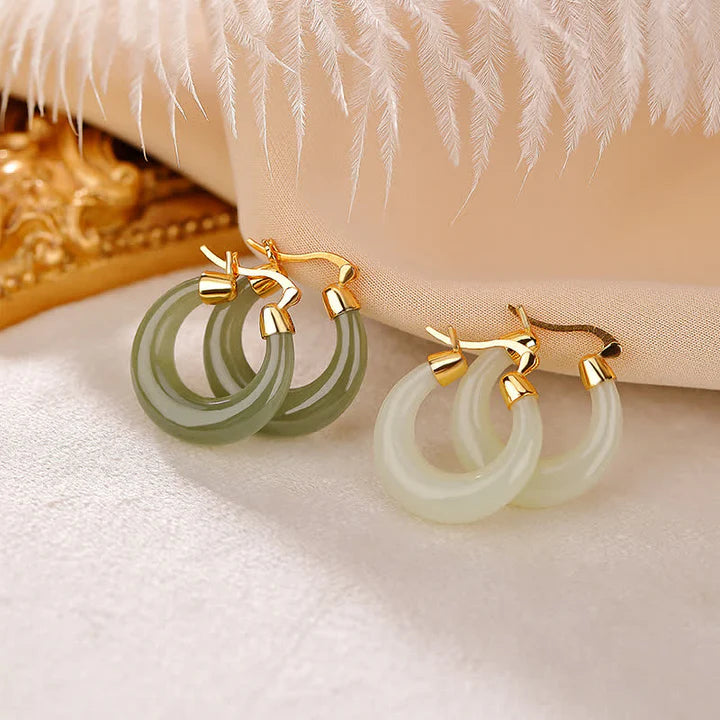 Artisan Handcrafted Jadeite Drop Earrings – 14K Gold Filled Accents for Prosperity & Protection