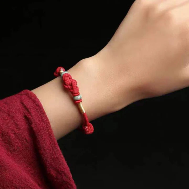 Buddha Sacred Art Red String Jade Luck Fortune Knot Braided Couple Bracelet