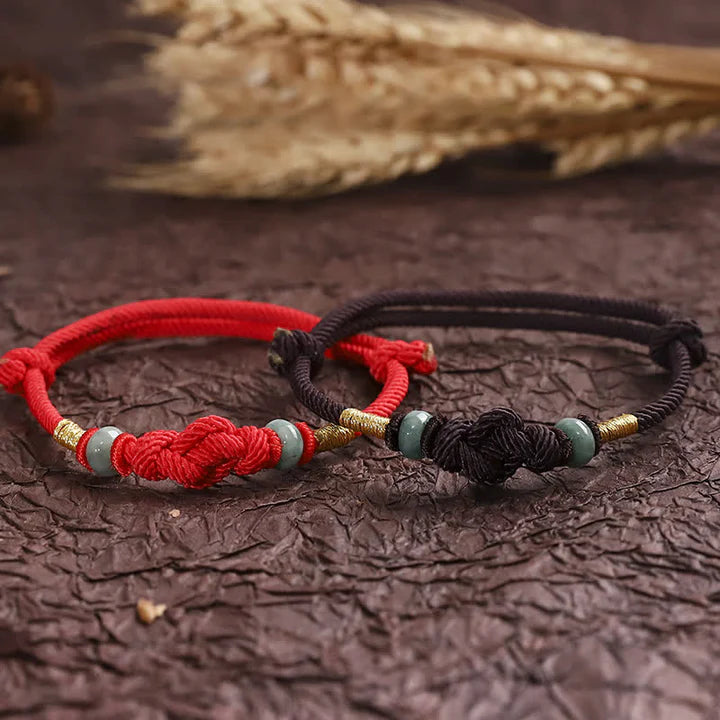 Buddha Sacred Art Red String Jade Luck Fortune Knot Braided Couple Bracelet
