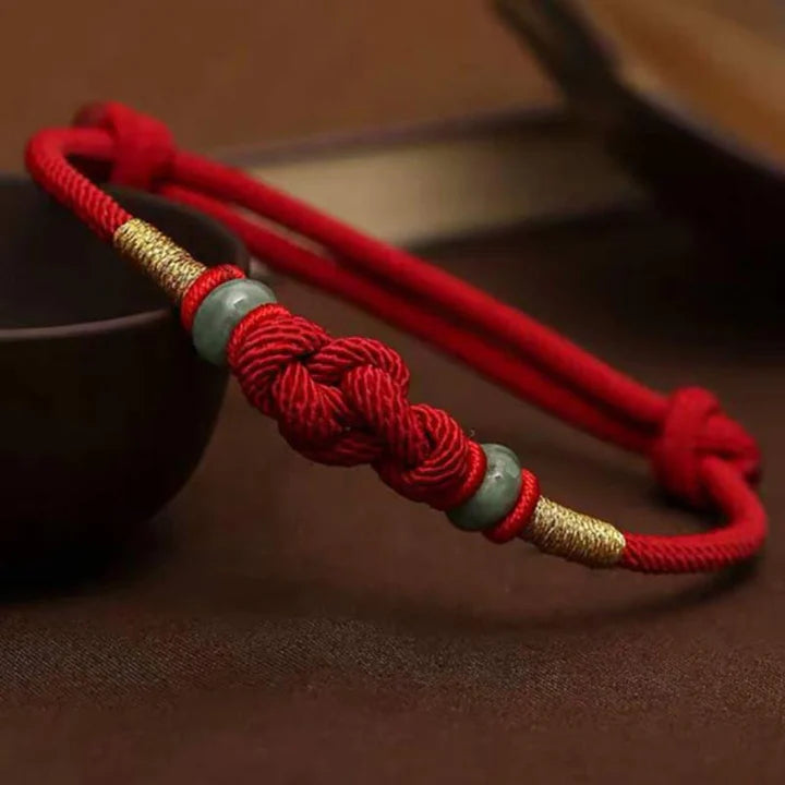Buddha Sacred Art Red String Jade Luck Fortune Knot Braided Couple Bracelet