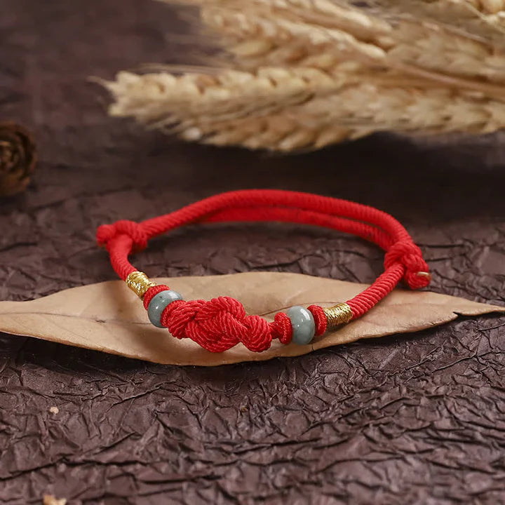 Buddha Sacred Art Red String Jade Luck Fortune Knot Braided Couple Bracelet